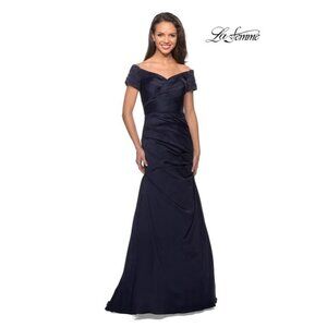 La Femme Navy Off-Shoulder Maxi Dress
